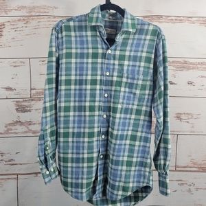 Peter Millar Mountainside Flannel Button Up Shirt Blue Green Plaid Size Small
